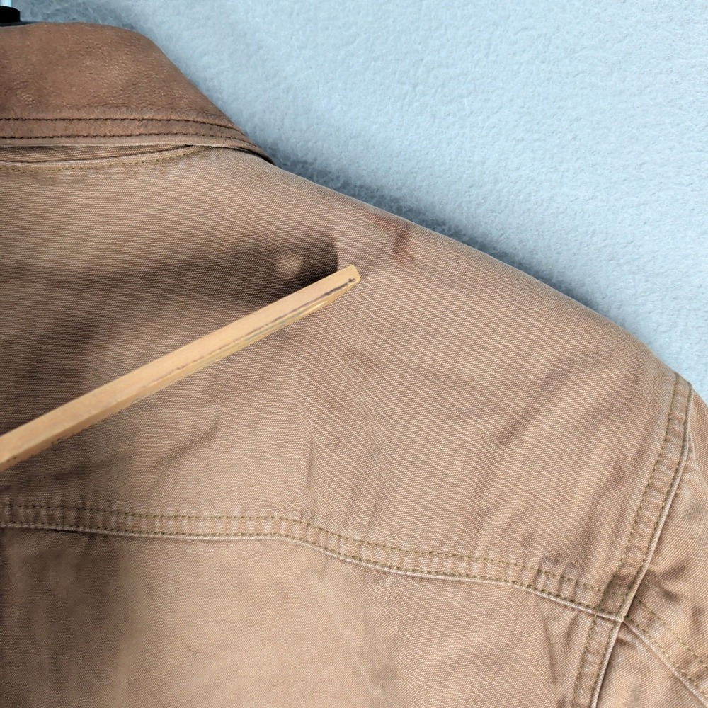 Gap Jacket Mens XL Brown Cotton Canvas Barn‎ Leather Collar Quilted Lining - Picture 10 of 13